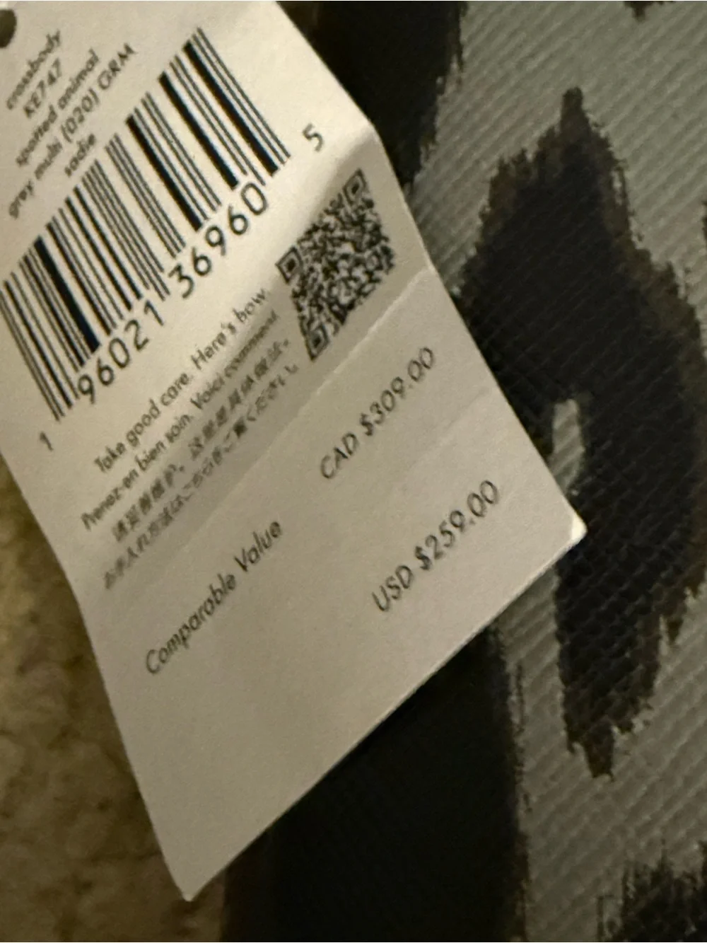 Kate Spade Leopard Print Gray Black Crossbody Shoulder Bag ($259 NWT)